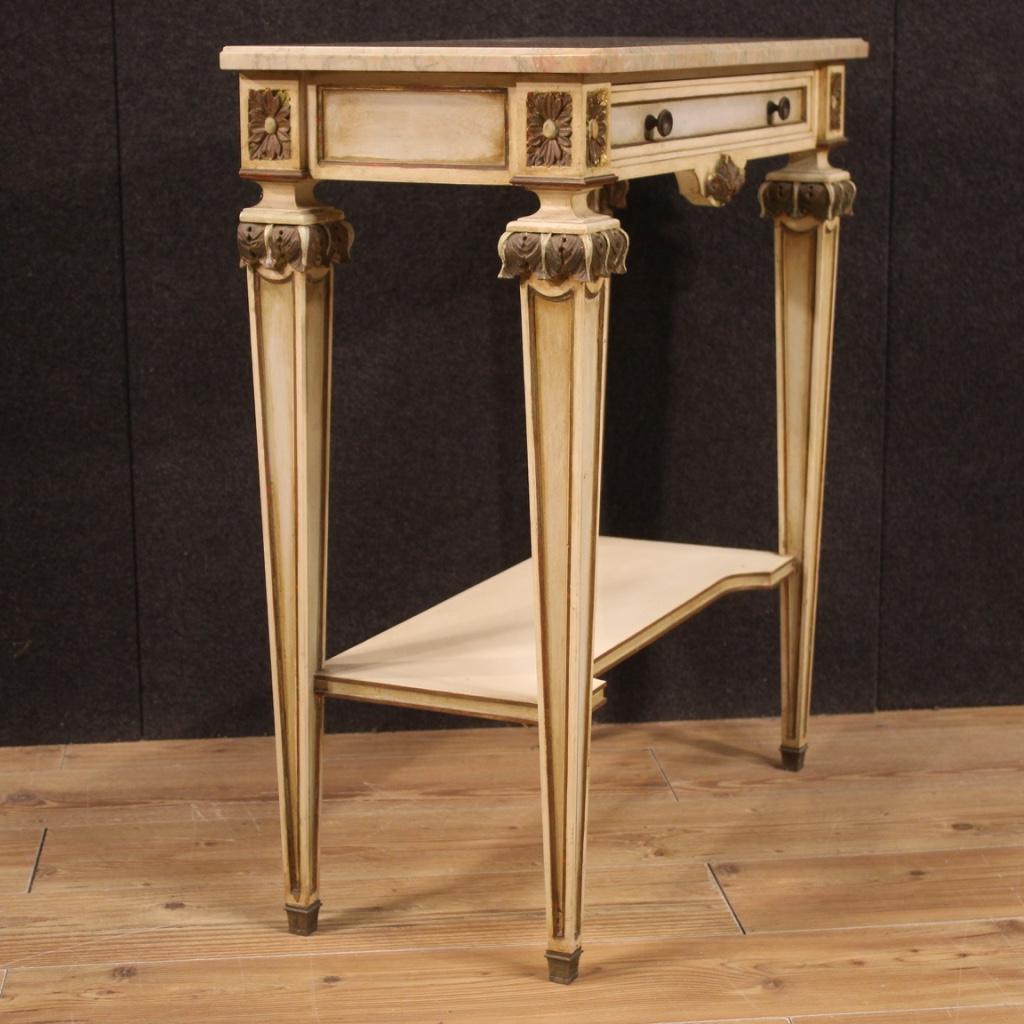 20th Century Lacquered Painted Wood Marble Top Italian Louis XVI Style Console 3