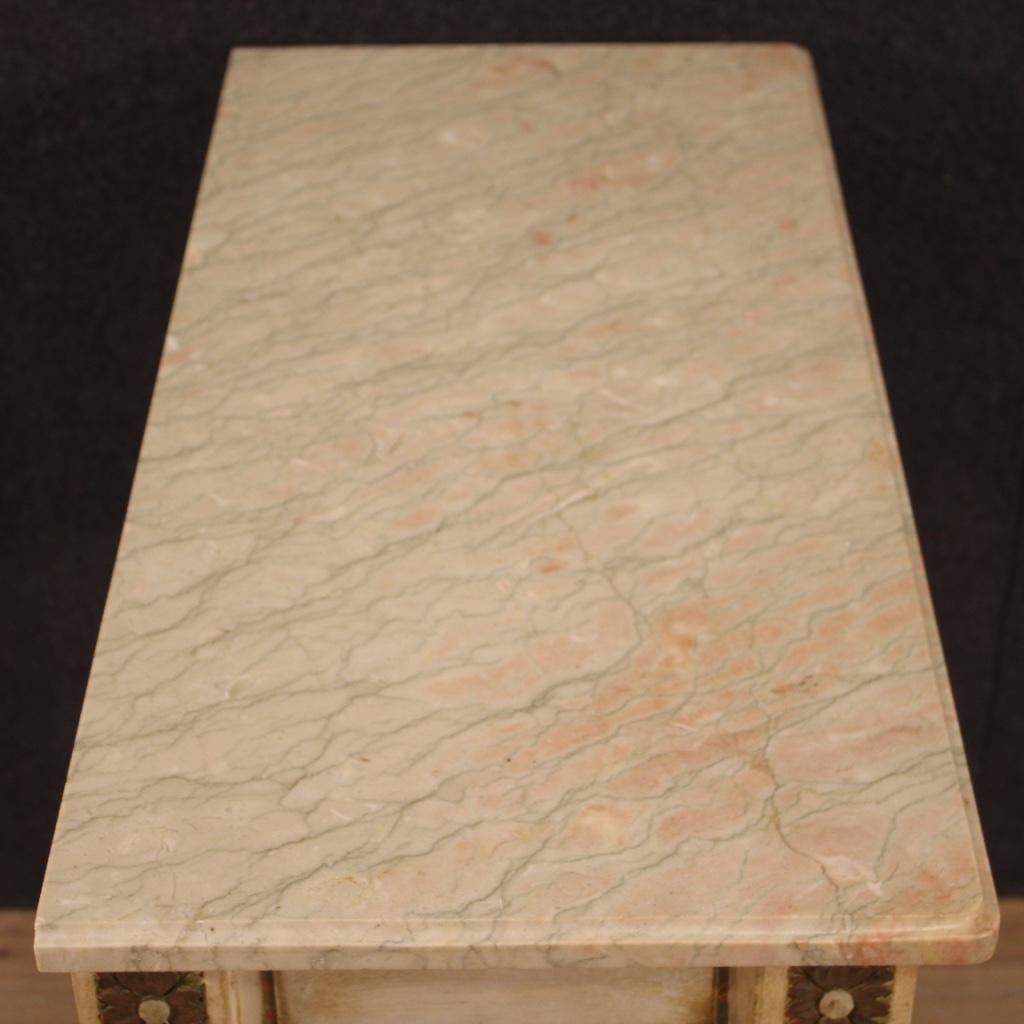 20th Century Lacquered Painted Wood Marble Top Italian Louis XVI Style Console 4