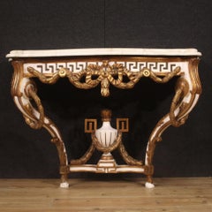 20th Century Lacquered and Painted Wood Marble Top Louis XV Style French Console