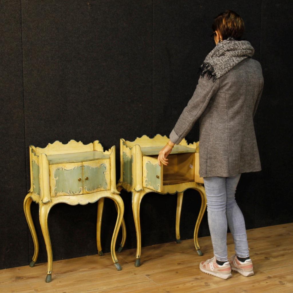 20th Century Lacquered and Painted Wood Pair of Venetian Bedside Tables, 1950 7