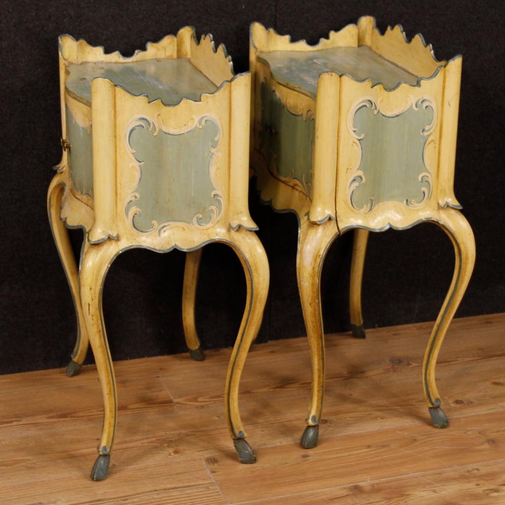 Italian 20th Century Lacquered and Painted Wood Pair of Venetian Bedside Tables, 1950