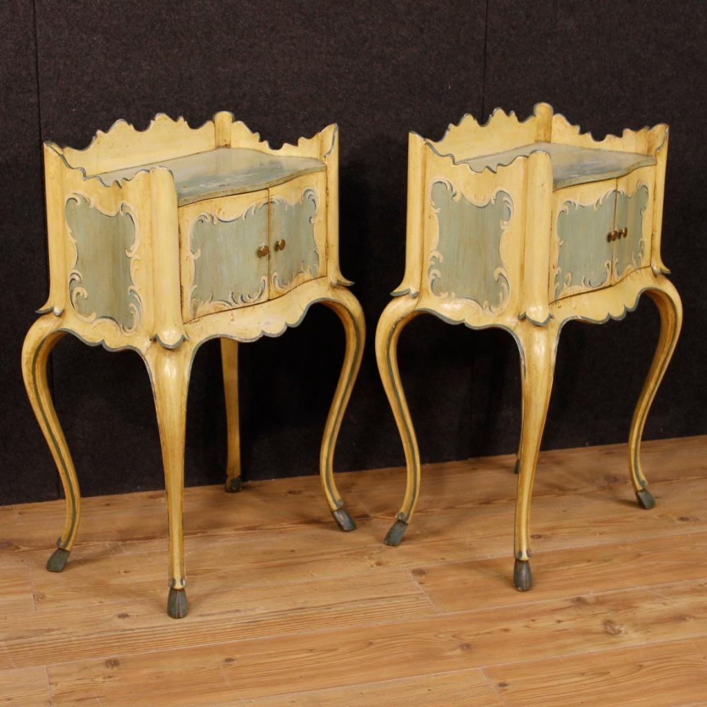 20th Century Lacquered and Painted Wood Pair of Venetian Bedside Tables, 1950 1