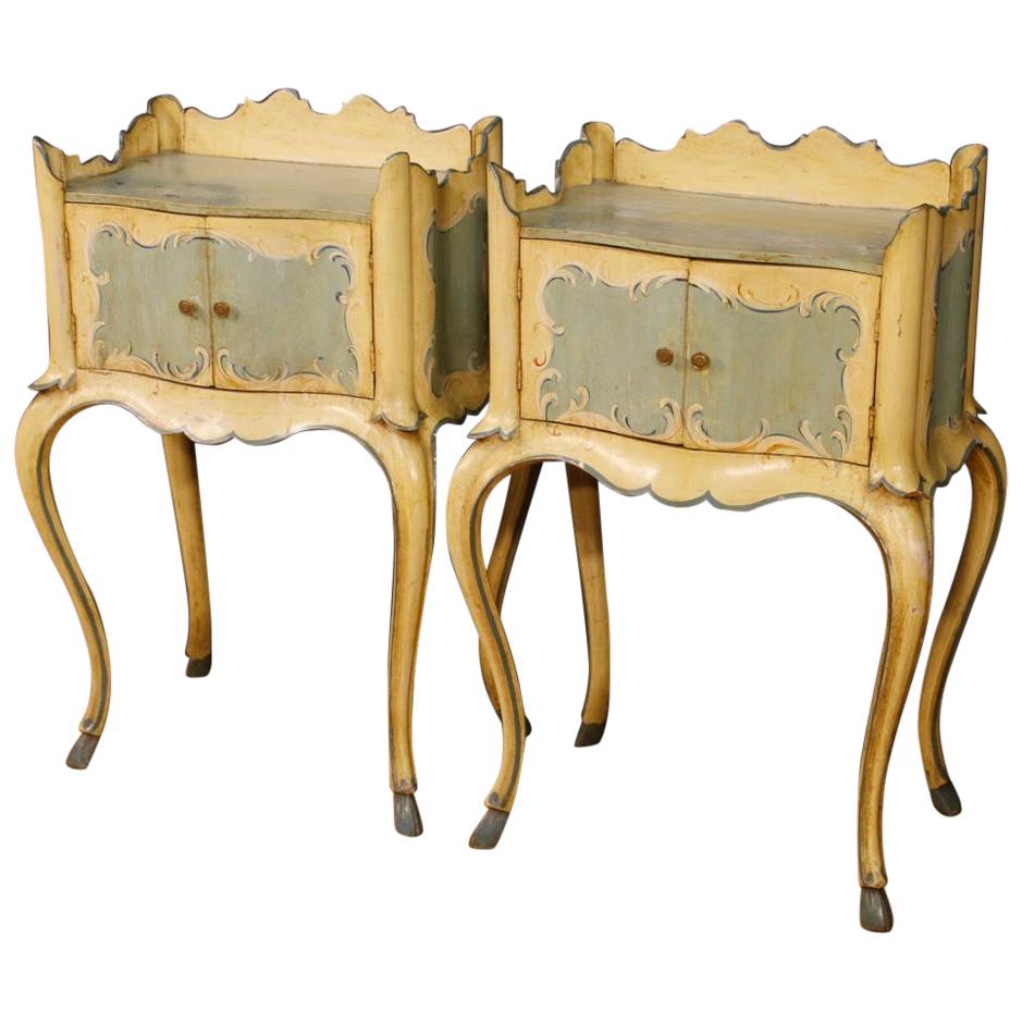 20th Century Lacquered and Painted Wood Pair of Venetian Bedside Tables, 1950