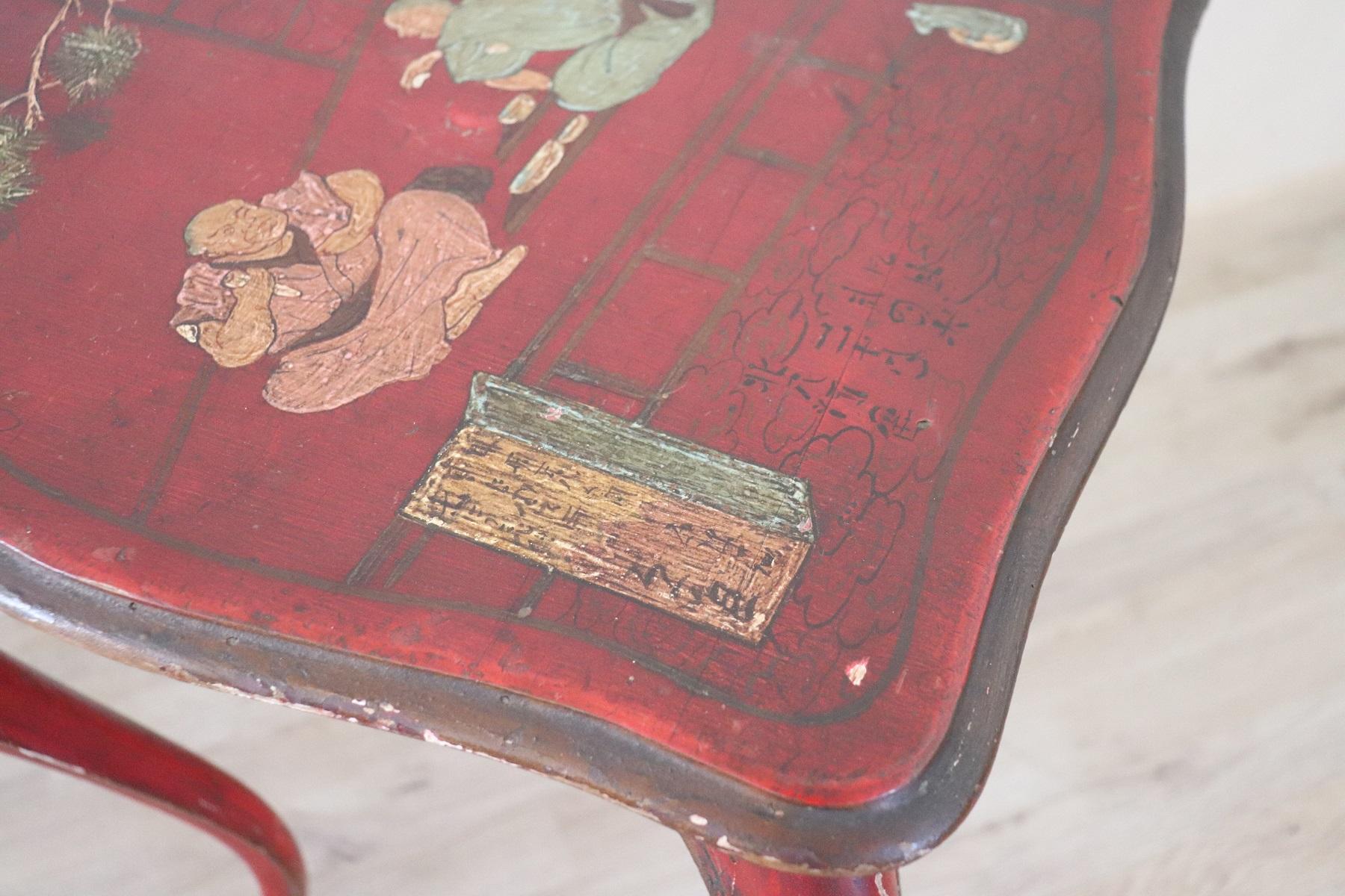 20th Century Lacquered and Painted Wood Side Table with Chinoiserie Decorations 1