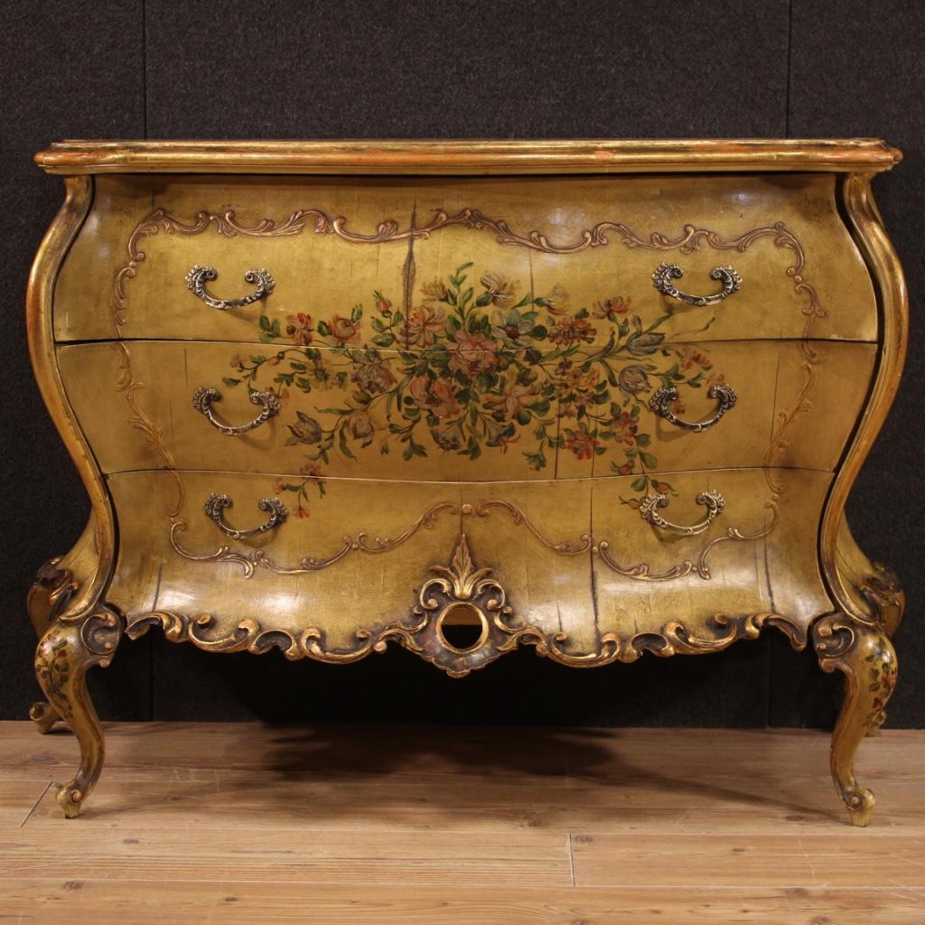 Italian 20th Century Lacquered and Painted Wood Venetian Commode, 1950