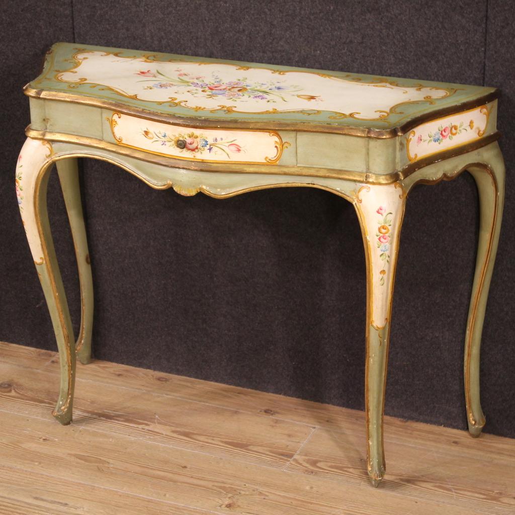 Italian 20th Century Lacquered and Painted Wood Venetian Console Table, 1970