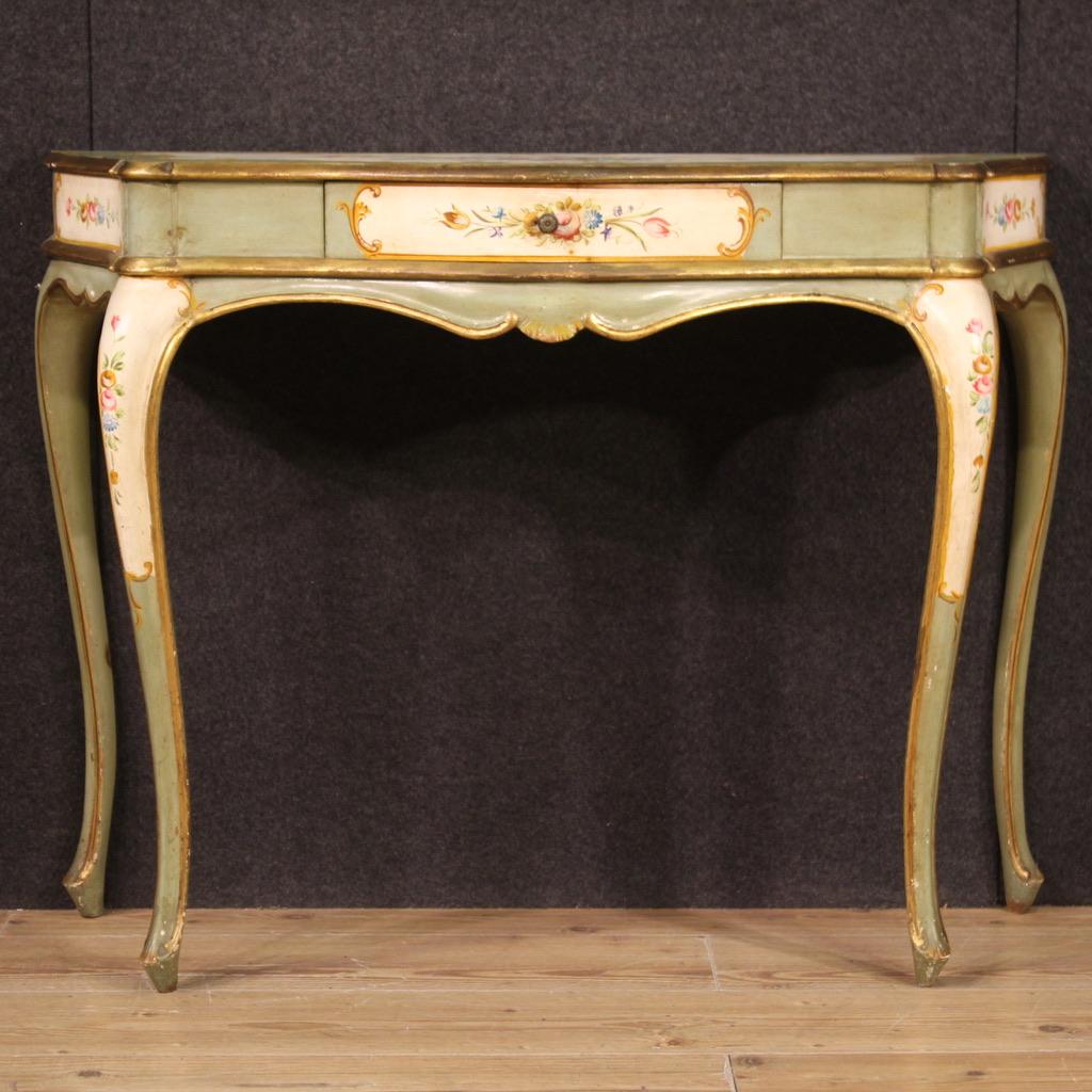 Table console vénitienne du 20ème siècle en bois laqué et peint, 1970 en vente 1