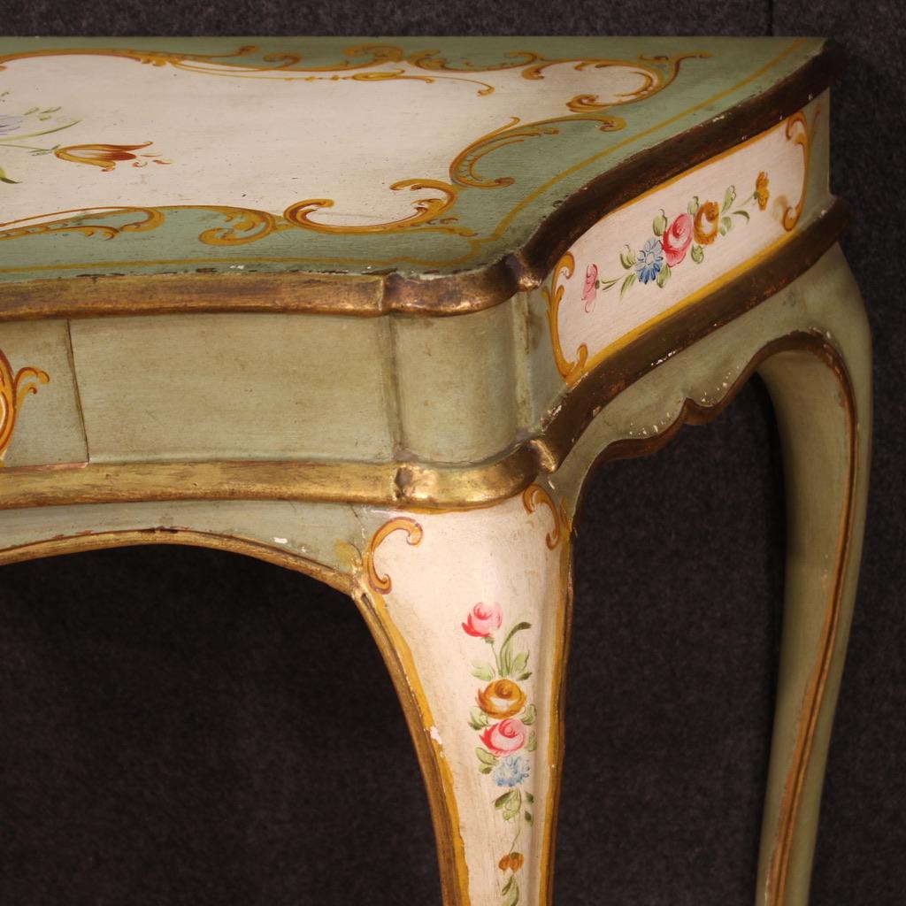 Table console vénitienne du 20ème siècle en bois laqué et peint, 1970 en vente 3
