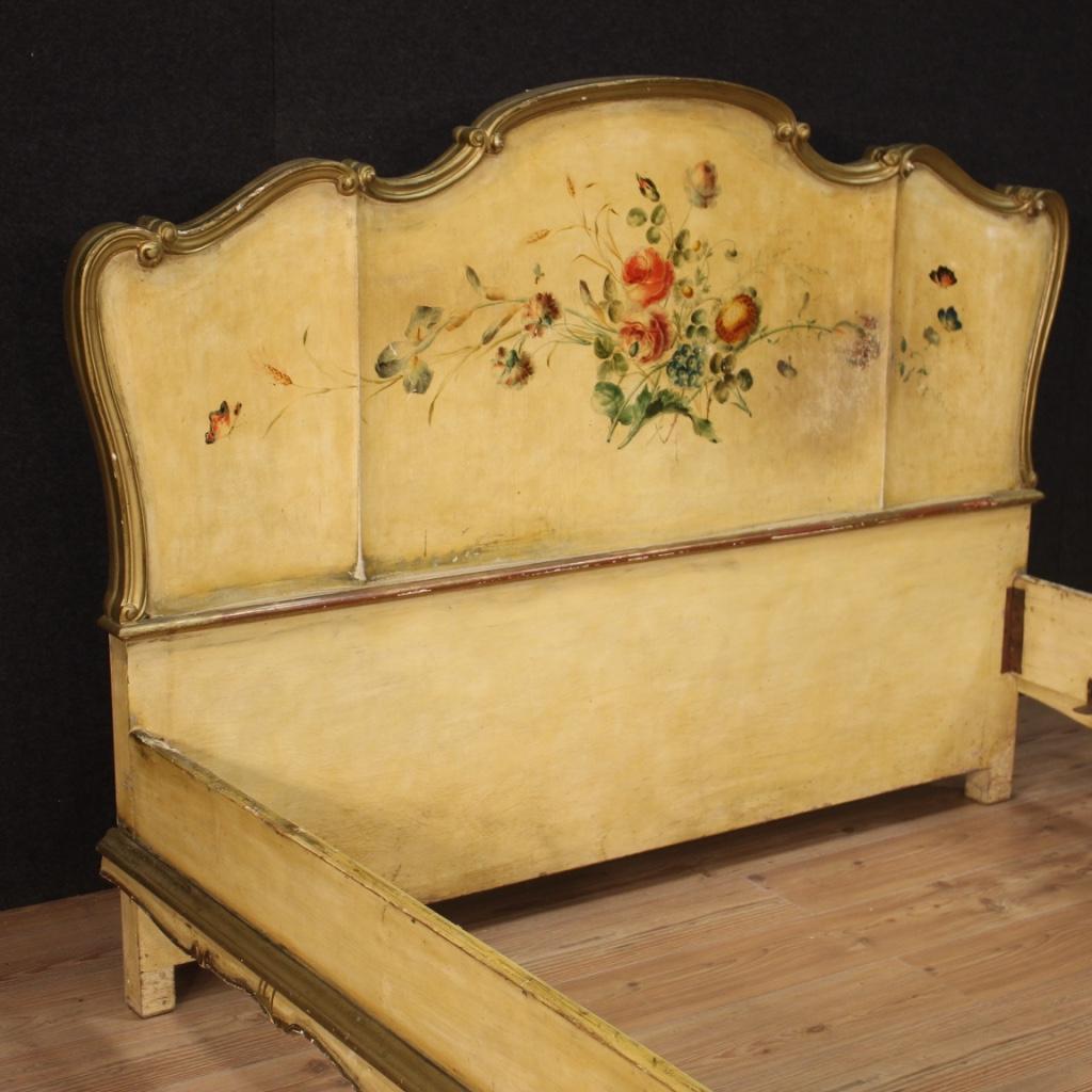 Italian 20th Century Lacquered and Painted Wood Venetian Double Bed, 1950