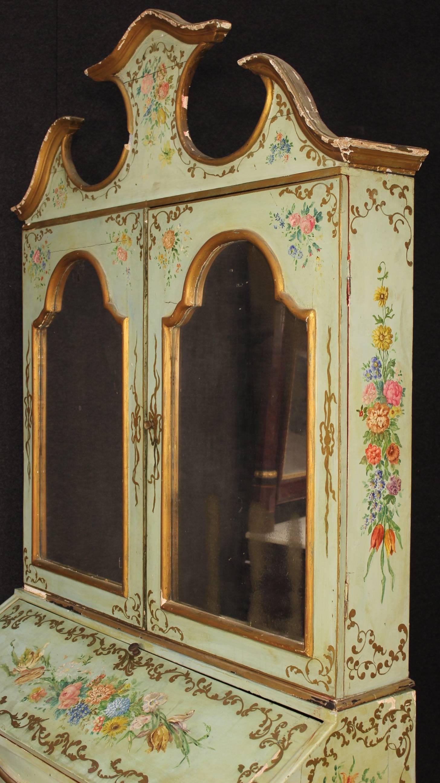 20th Century Lacquered and Painted Wood Venetian Italian Secretaire Desk, 1920 1