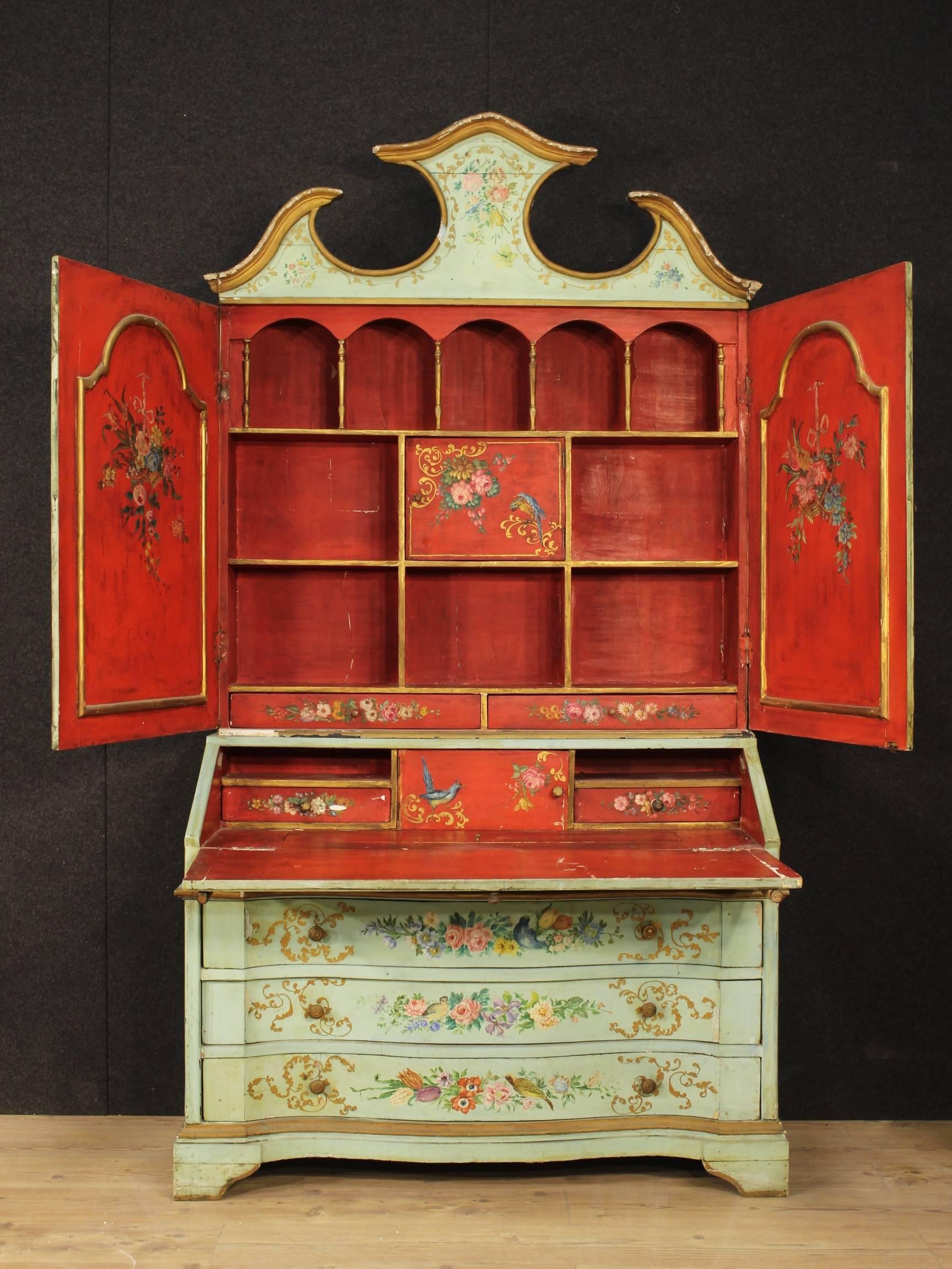 20th Century Lacquered and Painted Wood Venetian Italian Secretaire Desk, 1920 3