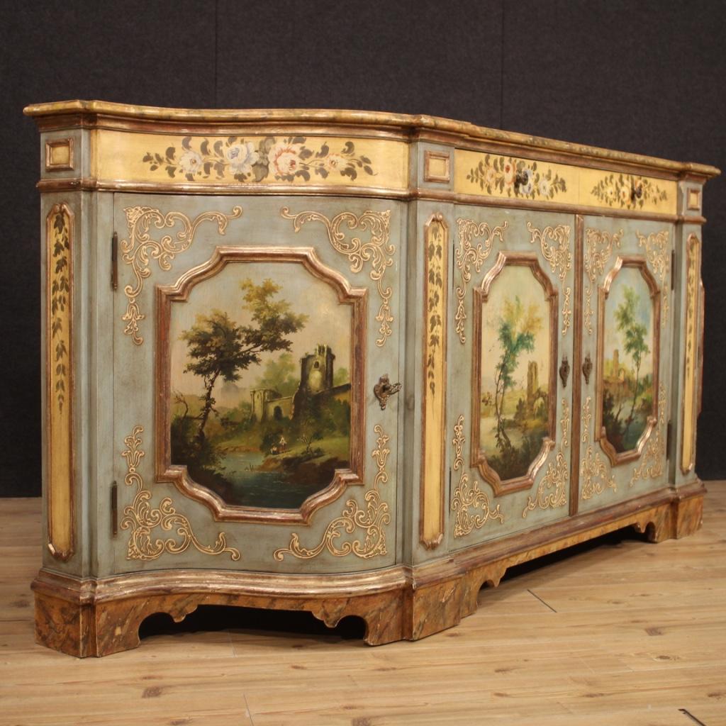 20th Century Lacquered and Painted Wood Venetian Sideboard, 1950 In Good Condition In Vicoforte, Piedmont