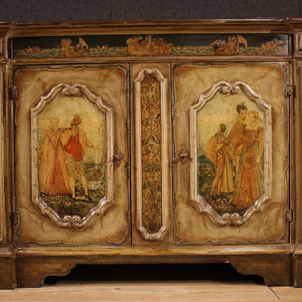Laccato Credenza veneziana in legno laccato e dipinto del XX secolo, 1950 in vendita