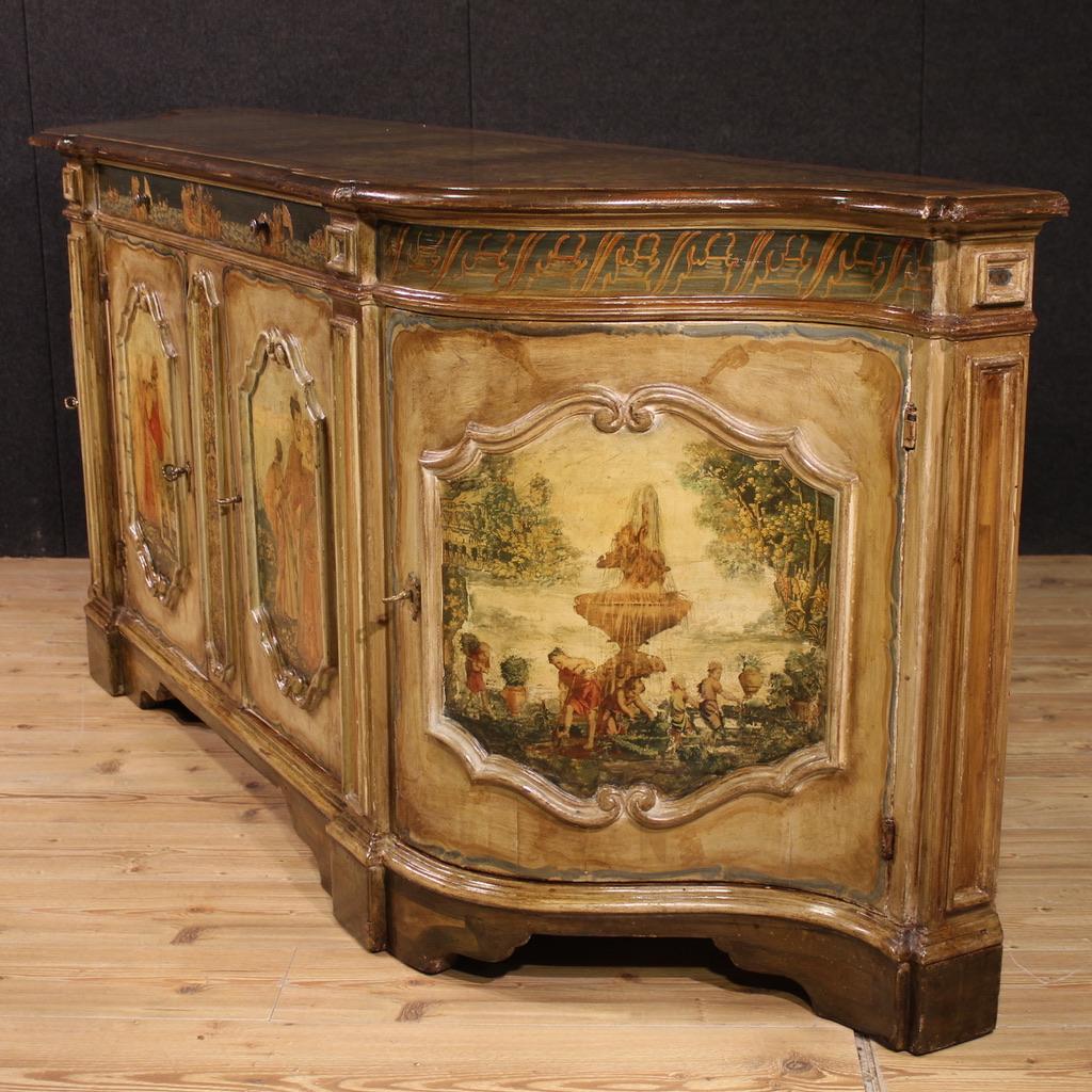Metà XX secolo Credenza veneziana in legno laccato e dipinto del XX secolo, 1950 in vendita