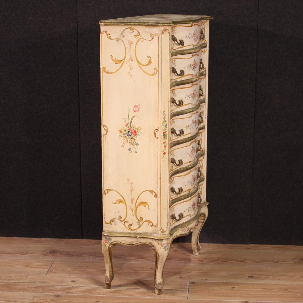 Italiano 20th Century Lacquered and Painted Wood Venetian Tallboy Commode, 1960 in vendita
