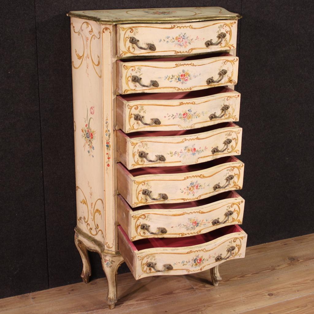 Legno 20th Century Lacquered and Painted Wood Venetian Tallboy Commode, 1960 in vendita
