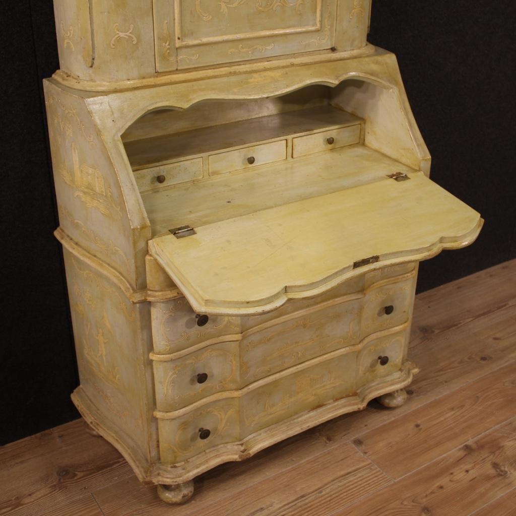 20th Century Lacquered and Painted Wood Venetian Trumeau Desk Secrétaire, 1950s For Sale 1