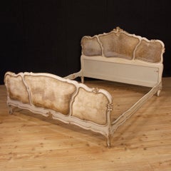 20th Century Lacquered and Silvered Wood and Velvet Venetian Double Bed, 1960