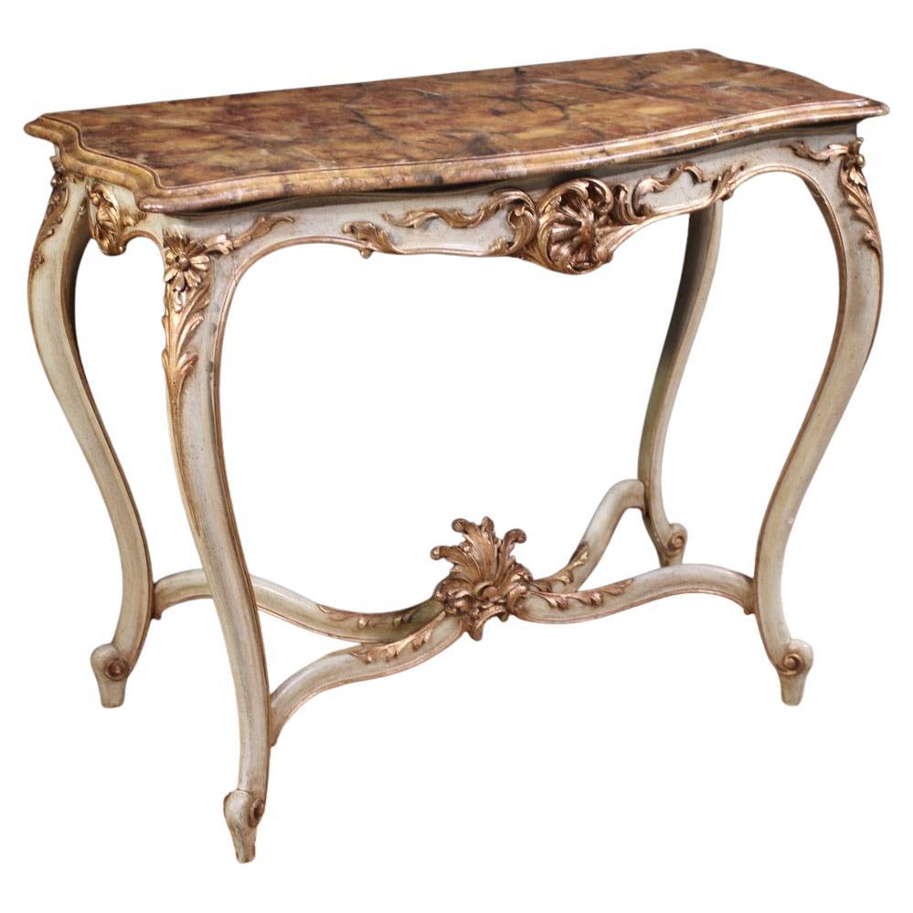 20th Century Lacquered and Silvered Wood French Louis XV Style Console Table For Sale