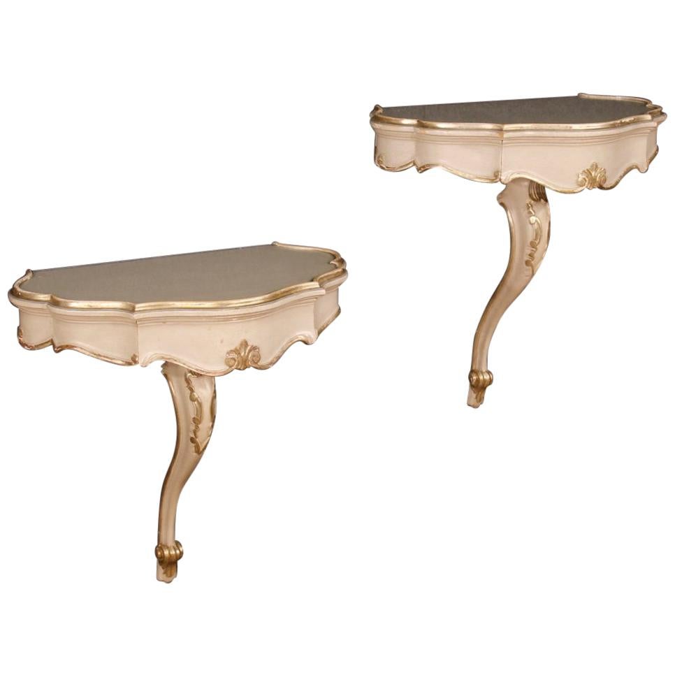20th Century Lacquered and Silvered Wood Venetian Pair of Bedside Tables, 1960