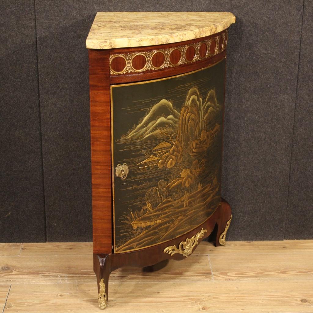 20th Century Lacquered Chinoiserie Mahogany Wood French Corner Cabinet, 1950 7