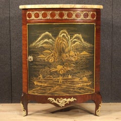 20th Century Lacquered Chinoiserie Mahogany Wood French Corner Cabinet, 1950