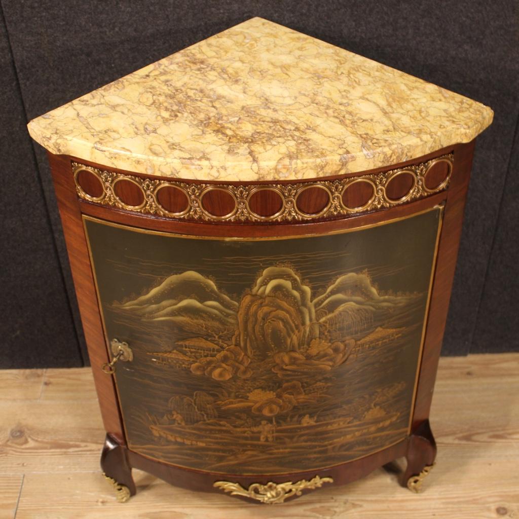 20th Century Lacquered Chinoiserie Mahogany Wood French Corner Cabinet, 1950 1