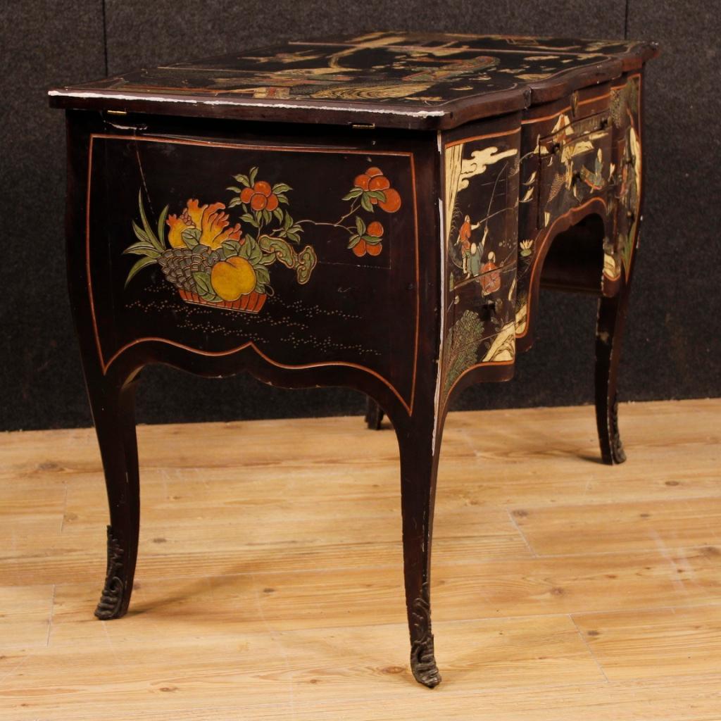 Faux Leather 20th Century Lacquered Chinoiserie Wood French Dressing Table, 1920