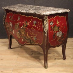 20th Century Lacquered Chinoiserie Wood Marble-Top French Louis XV Style Dresser