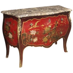 20th Century Lacquered Chinoiserie Wood Marble-Top French Louis XV Style Dresser