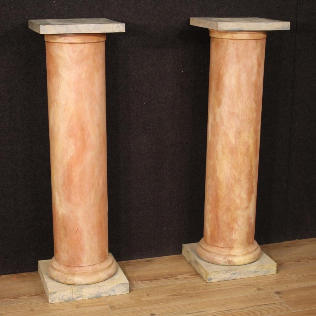 20th Century Lacquered Faux Marble Wood Pair of French Columns, 1960 In Good Condition In Vicoforte, Piedmont
