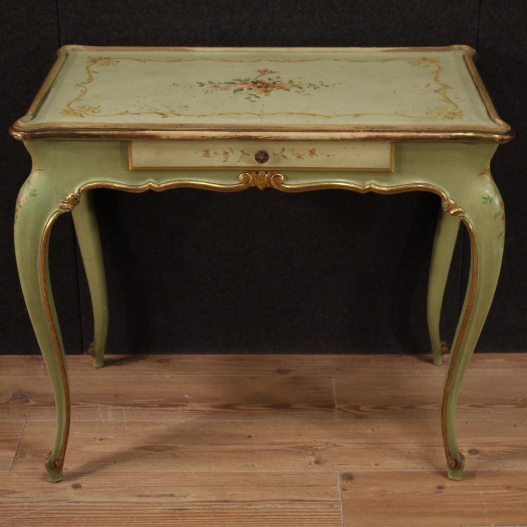 Italian 20th Century Lacquered, Gilded and Hand-Painted Wood Venetian Writing Desk, 1960