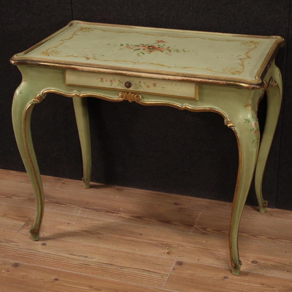 Mid-20th Century 20th Century Lacquered, Gilded and Hand-Painted Wood Venetian Writing Desk, 1960