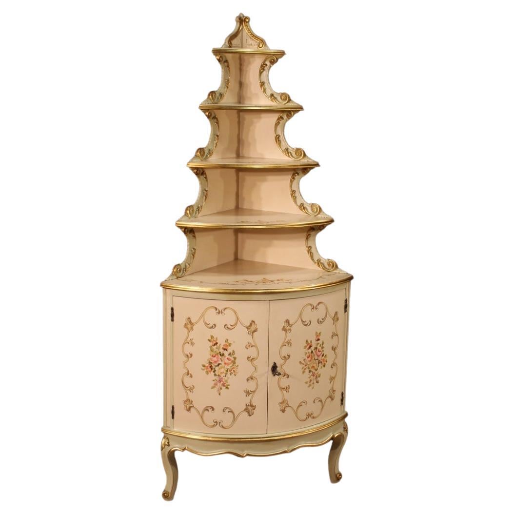 armario esquinero italiano del siglo XX en madera lacada, dorada y pintada , 1960