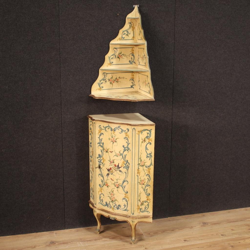 20th Century Lacquered, Gilded and Painted Wood Venetian Corner Cupboard, 1970 6