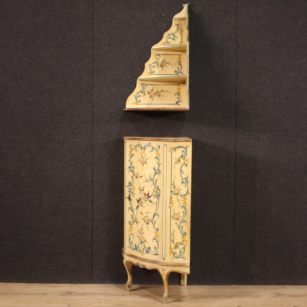 20th Century Lacquered, Gilded and Painted Wood Venetian Corner Cupboard, 1970 7