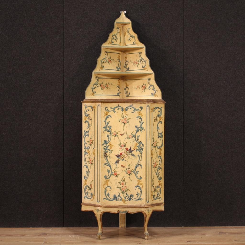 Italian 20th Century Lacquered, Gilded and Painted Wood Venetian Corner Cupboard, 1970