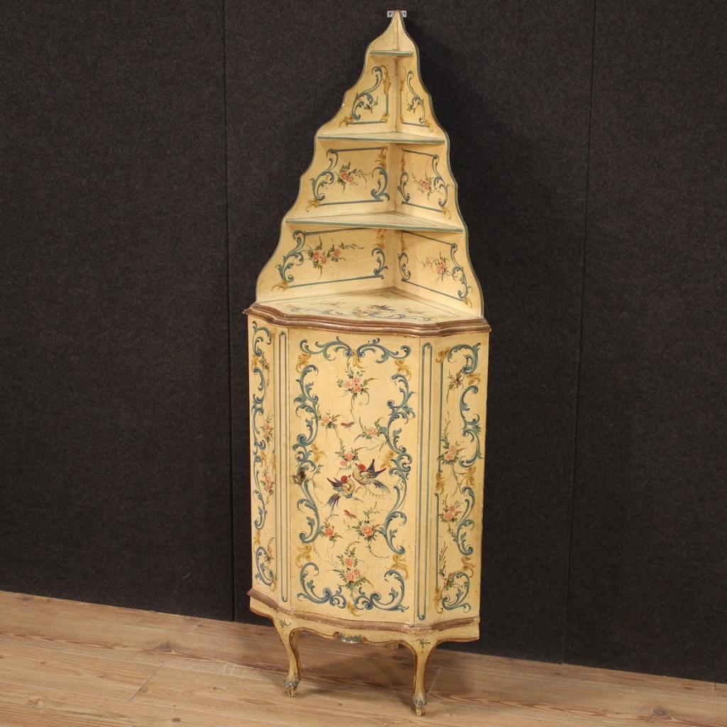 Late 20th Century 20th Century Lacquered, Gilded and Painted Wood Venetian Corner Cupboard, 1970