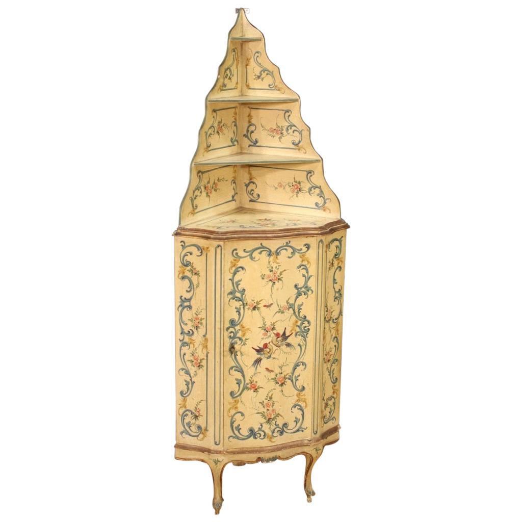 20th Century Lacquered, Gilded and Painted Wood Venetian Corner Cupboard, 1970