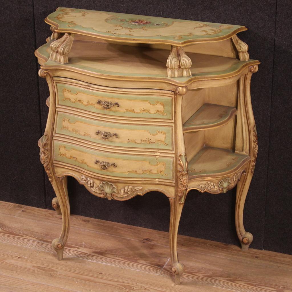 20th Century Lacquered Gilded Painting Wood Venetian Bedside Table, 1970 7
