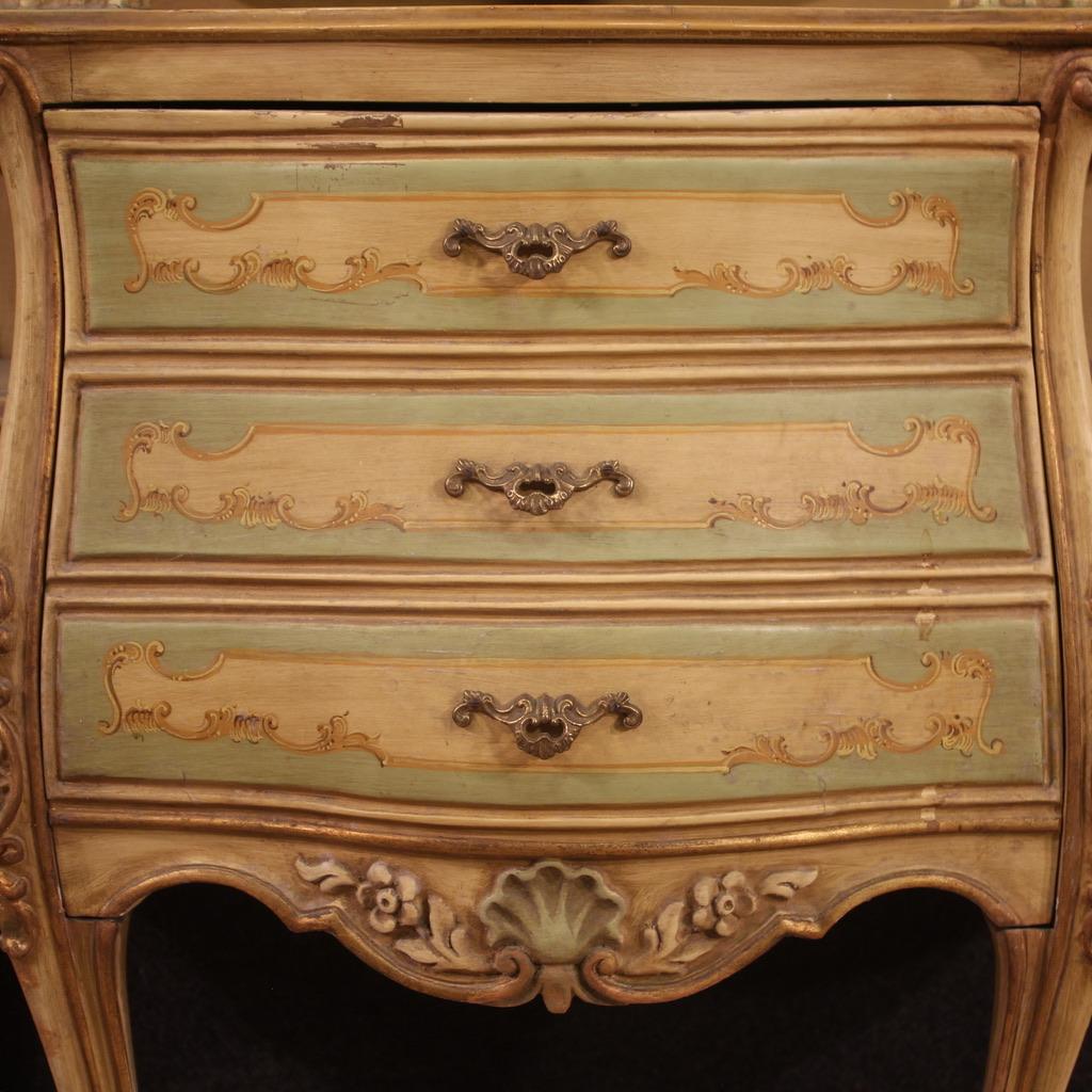20th Century Lacquered Gilded Painting Wood Venetian Bedside Table, 1970 In Good Condition In Vicoforte, Piedmont