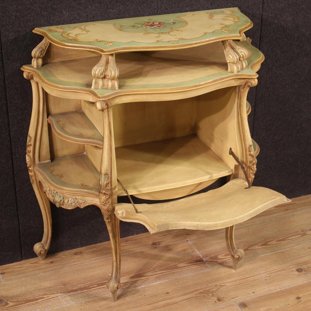 20th Century Lacquered Gilded Painting Wood Venetian Bedside Table, 1970 4