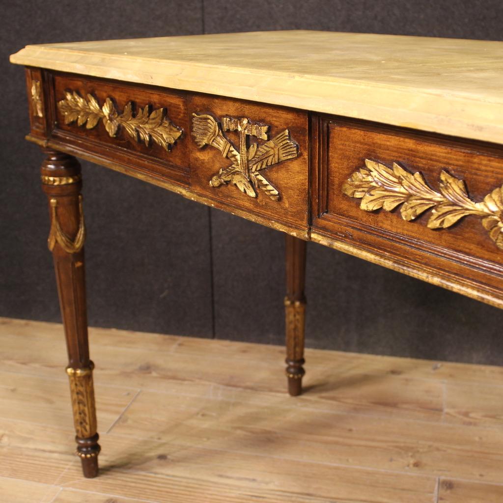 Gilt 20th Century Lacquered Gilded Wood Italian Louis XVI Style Console Table, 1960s For Sale