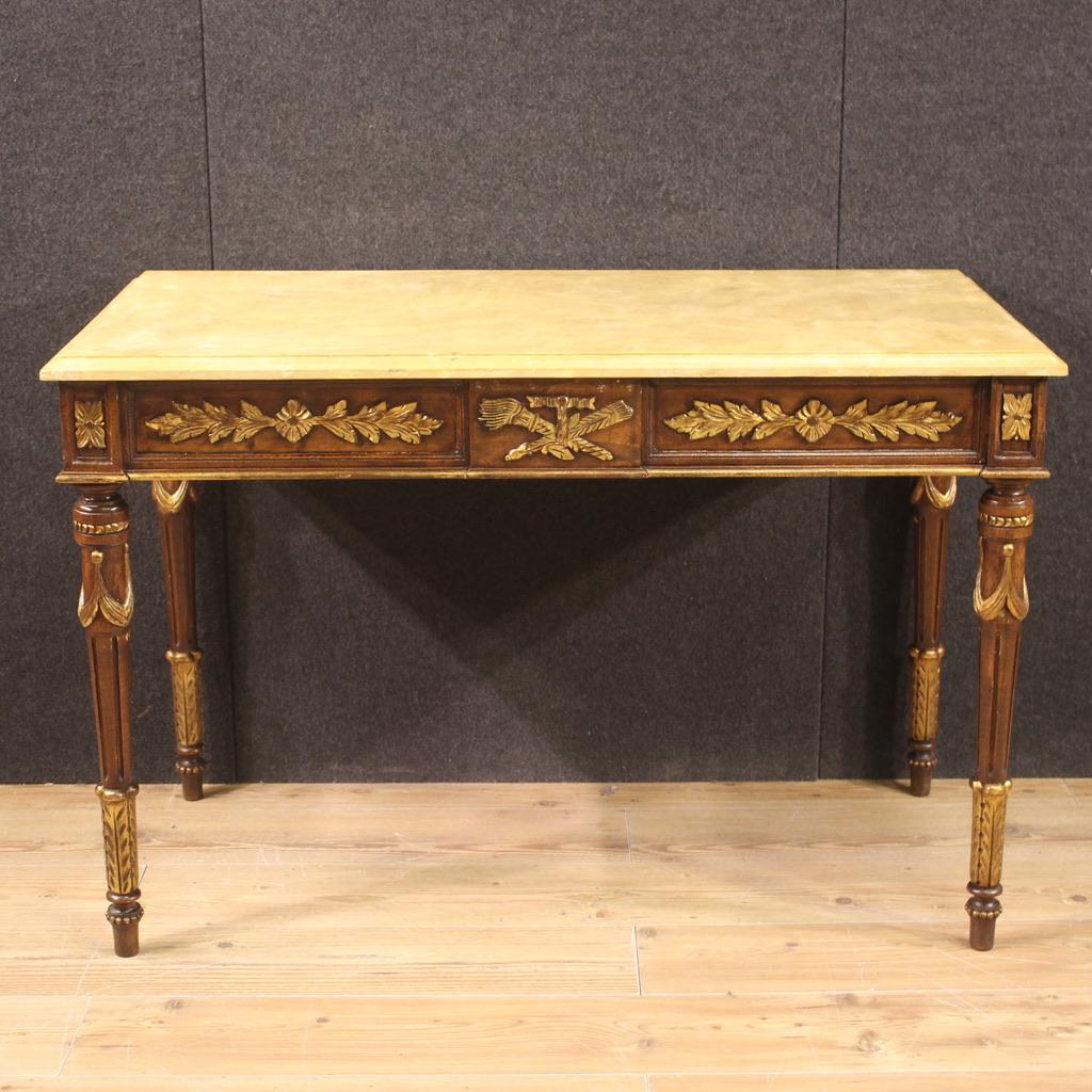 20th Century Lacquered Gilded Wood Italian Louis XVI Style Console Table, 1960s For Sale 2