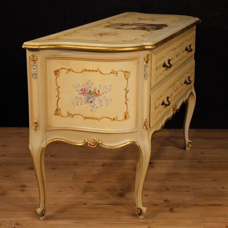 20th Century Lacquered Gilt And Painted Wood Italian Dresser