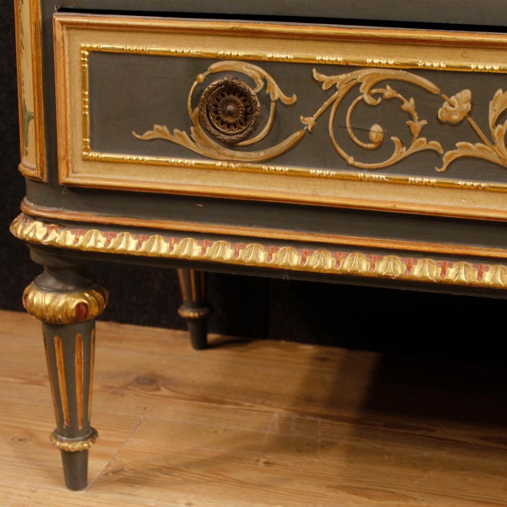 20th Century Lacquered, Gilt, Painted Wood Italian Louis XVI Style Dresser, 1950 In Good Condition In Vicoforte, Piedmont