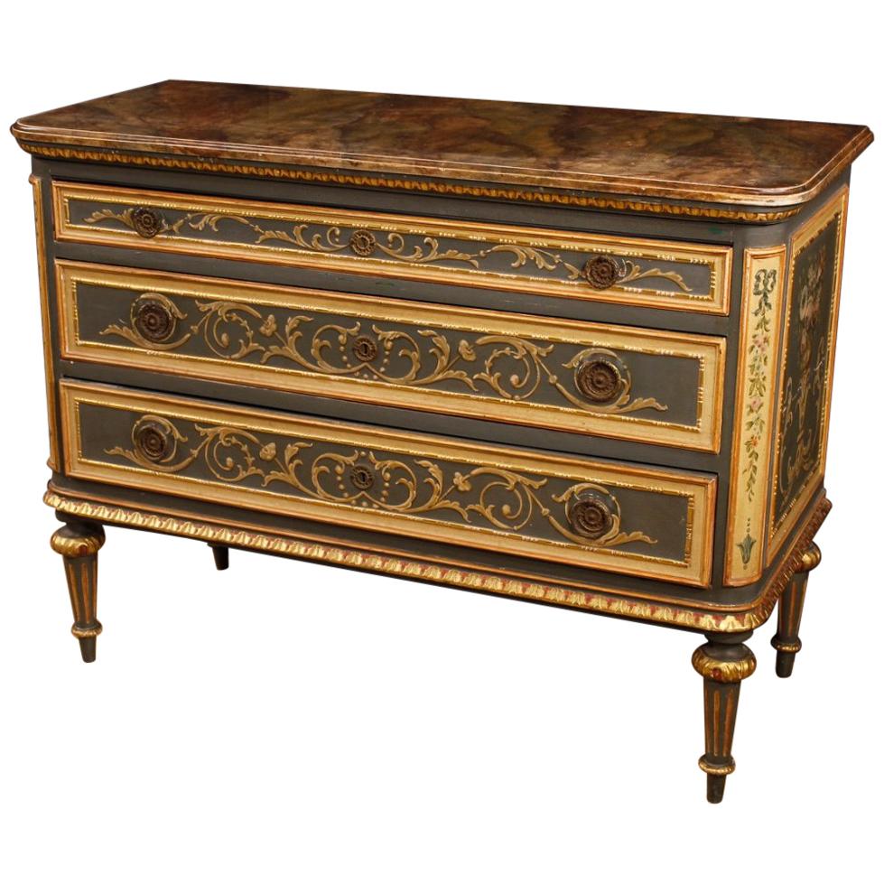 20th Century Lacquered, Gilt, Painted Wood Italian Louis XVI Style Dresser, 1950