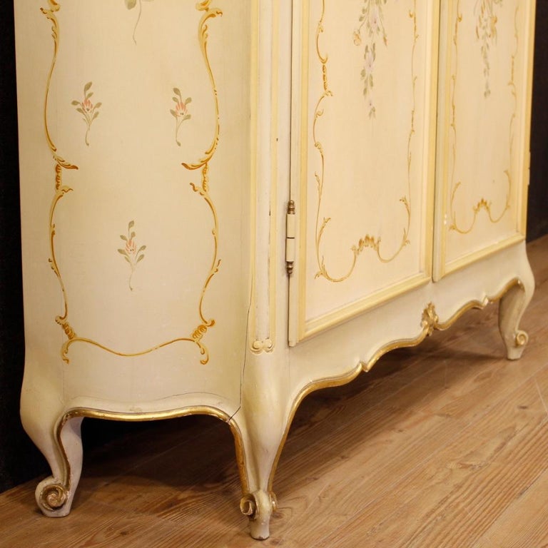 20th Century Lacquered, Gilt, Painted Wood Italian Wardrobe, 1960 For