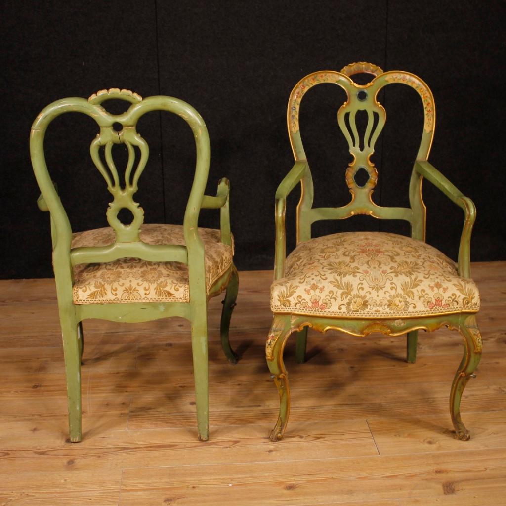 20th Century Lacquered, Gilt, Painted Wood Venetian Pair of Armchairs, 1960 1