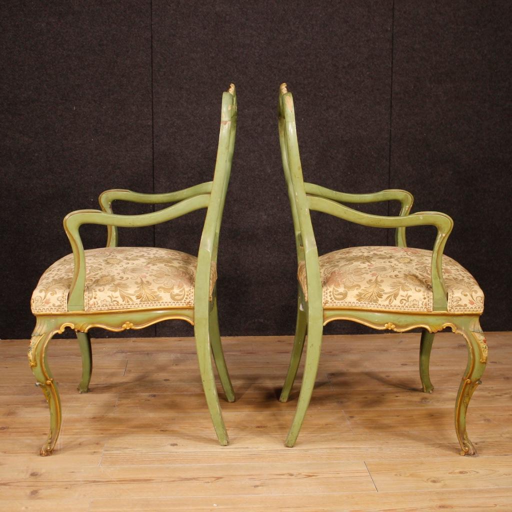 20th Century Lacquered, Gilt, Painted Wood Venetian Pair of Armchairs, 1960 2